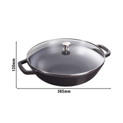 STAUB | SPECIALITIES - Wok ze szklaną pokrywą - Ø 300mm - Żeliwo - Czarny
