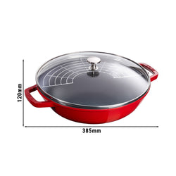 STAUB | SPECIALITIES - Wok ze szklaną pokrywą - Ø 300mm - Żeliwo - Wiśniowy czerwony