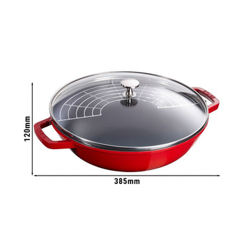 STAUB | SPECIALITIES - Wok ze szklaną pokrywą - Ø 300mm - Żeliwo - Wiśniowy czerwony - Prime Gastro