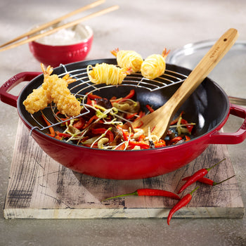STAUB | SPECIALITIES - Wok ze szklaną pokrywą - Ø 300mm - Żeliwo - Wiśniowy czerwony - Prime Gastro