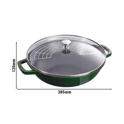 STAUB | SPECIALITIES - Wok ze szklaną pokrywą - Ø 300mm - Żeliwo - Bazyliowa zieleń