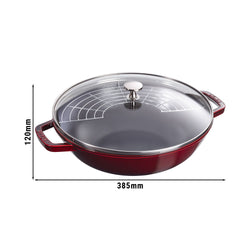 STAUB | SPECIALITIES - Wok ze szklaną pokrywą - Ø 300mm - Żeliwo - Grenadynowa czerwień