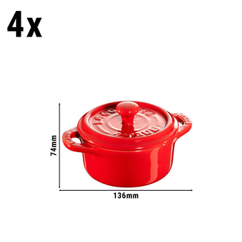 STAUB | CERAMIQUE - Zestaw Cocotte - 4 części - Ø 100 mm - Ceramika - Wiśniowy czerwony kolor - Prime Gastro