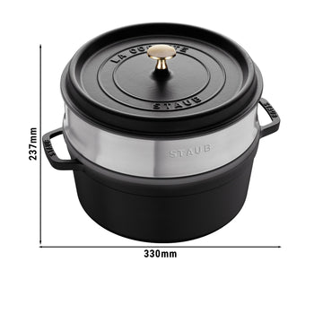 STAUB | LA COCOTTE - Cocotte z wkładem do gotowania na parze - Ø 240 mm - Żeliwo - Czarny - Prime Gastro
