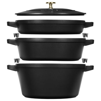 STAUB | STACKABLE SET - Zestaw garnków do gotowania - 3 szt - Ø 240mm - żeliwo - czarny - Prime Gastro