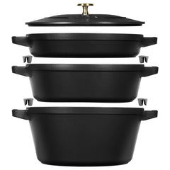 STAUB | STACKABLE SET - Zestaw garnków do gotowania - 3 szt - Ø 240mm - żeliwo - czarny