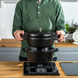 STAUB | STACKABLE SET - Zestaw garnków do gotowania - 3 szt - Ø 240mm - żeliwo - czarny