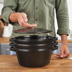 STAUB | STACKABLE SET - Zestaw garnków do gotowania - 3 szt - Ø 240mm - żeliwo - czarny