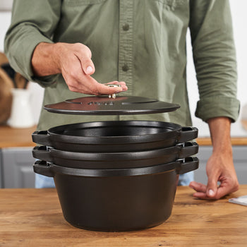 STAUB | STACKABLE SET - Zestaw garnków do gotowania - 3 szt - Ø 240mm - żeliwo - czarny - Prime Gastro