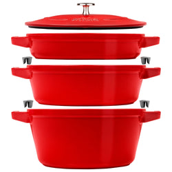 STAUB | STACKABLE SET - Zestaw garnków do gotowania - 3 szt - Ø 240mm - żeliwo - wiśniowa czerwień