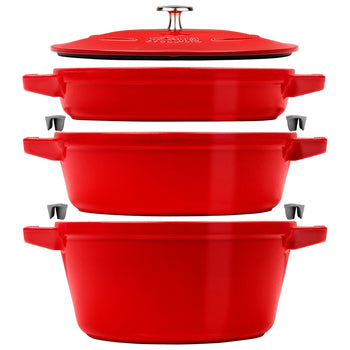 STAUB | STACKABLE SET - Zestaw garnków do gotowania - 3 szt - Ø 240mm - żeliwo - wiśniowa czerwień - Prime Gastro