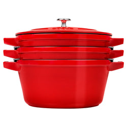 STAUB | STACKABLE SET - Zestaw garnków do gotowania - 3 szt - Ø 240mm - żeliwo - wiśniowa czerwień