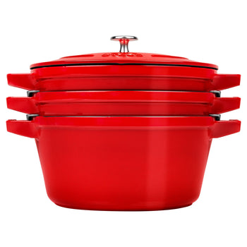 STAUB | STACKABLE SET - Zestaw garnków do gotowania - 3 szt - Ø 240mm - żeliwo - wiśniowa czerwień - Prime Gastro