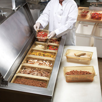 (6 szt.) CAMBRO | H-PAN™ - Żaroodporne pojemniki GN 1/6 - Bursztynowe - Głębokość 100 mm - Prime Gastro