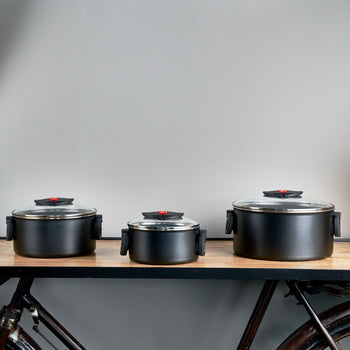 BALLARINI | CLICK & COOK - Zestaw garnków do gotowania z pokrywką - 3 części - Czarny - Prime Gastro