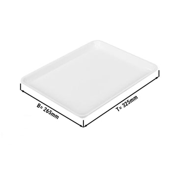 Prostokątna taca prezentacyjna GN 1/2 - Biały - Bez BPA - 265 x 325 x 17 mm | Talerz ekspozycyjny | Talerz na ladę | Talerz na ciasto | Talerz na ladę | Talerz na mięso | Taca | Talerz na ciasto - Prime Gastro