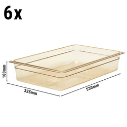 (6 szt.) CAMBRO | H - PAN™ - Żaroodporne pojemniki GN 1/1 - Bursztynowe - Głębokość 100 mm