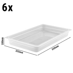 (6 sztuk) CAMBRO | Pojemniki GN z polipropylenu 1/1 – mleczne – wysokość: 100 mm
