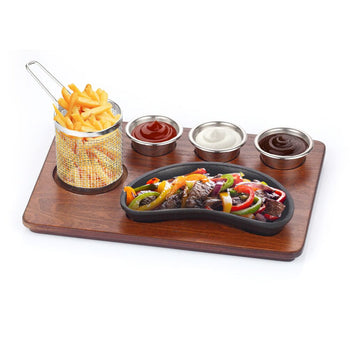 (6 sztuk) Zestaw do serwowania Fajita - żeliwna patelnia w kształcie nerki - Prime Gastro