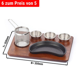 (6 sztuk) Zestaw do serwowania Fajita - żeliwna patelnia w kształcie nerki - Prime Gastro