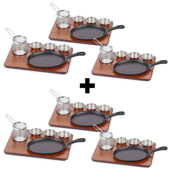 (6 sztuk) Zestaw do serwowania Fajita - patelnia żeliwna z uchwytem - Prime Gastro