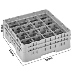 CAMBRO | CAMRACK® - Kosz do mycia filiżanek 1/1 - z 16 przegrodami - 500x500mmn - Szary