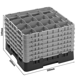 CAMBRO | CAMRACK® - kosz do mycia szklanek 1/1 z 6 przedłużkami - 500x500mm - 16 przegródek - Czarny