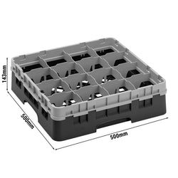CAMBRO | CAMRACK® - kosz do mycia szklanek 1/1 z 1 przedłużką - 500x500mm - 16 przegródek - Czarny