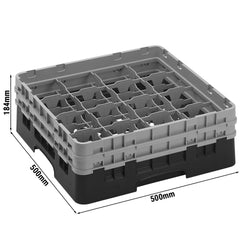 CAMBRO | CAMRACK® - kosz do mycia szklanek 1/1 z 2 przedłużkami - 500x500mm - 16 przegródek - Czarny