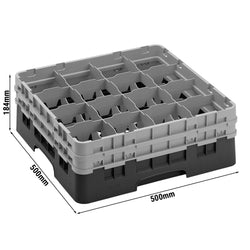 CAMBRO | CAMRACK® - kosz do mycia szklanek 1/1 z 2 przedłużkami - 500x500mm - 16 przegródek - Czarny