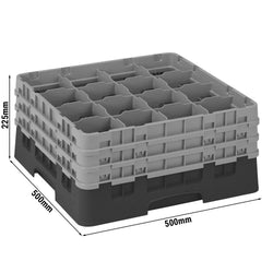 CAMBRO | CAMRACK® - kosz do mycia szklanek 1/1 z 3 przedłużkami - 500x500mm - 16 przegródek - Czarny