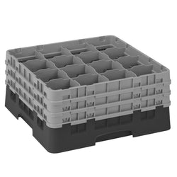 CAMBRO | CAMRACK® - kosz do mycia szklanek 1/1 z 3 przedłużkami - 500x500mm - 16 przegródek - Czarny