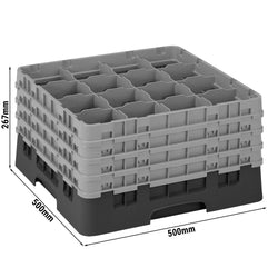 CAMBRO | CAMRACK® - kosz do mycia szklanek 1/1 z 4 przedłużkami - 500x500mm - 16 przegródek - Czarny