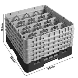 CAMBRO | CAMRACK® - kosz do mycia szklanek 1/1 z 5 przedłużkami - 500x500mm - 16 przegródek - Czarny