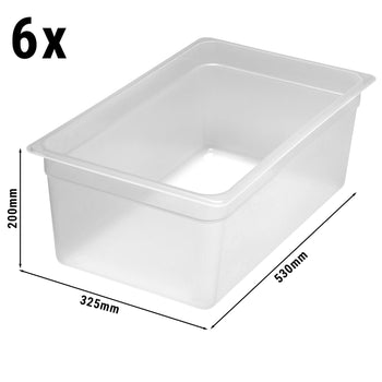 (6 sztuk) CAMBRO | Pojemniki GN z polipropylenu 1/1 – mleczne – wysokość: 200 mm - Prime Gastro