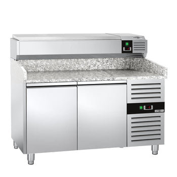 Stół chłodniczy do pizzy PREMIUM - 1500x800mm - z 2 drzwiami - włącznie z witryną chłodniczą nadstawną - 7x GN 1/4 - Prime Gastro