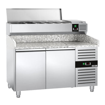 Stół chłodniczy do pizzy PREMIUM - 1500x800mm - z 2 drzwiami - włącznie z witryną chłodniczą nadstawną - 7x GN 1/4 - Prime Gastro