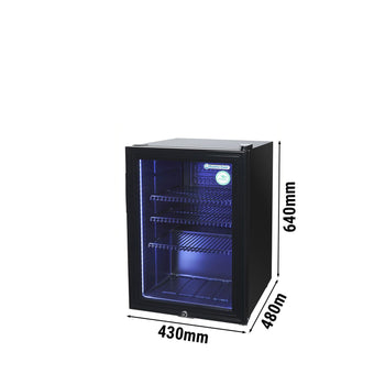 GASTRO-COOL | Chłodziarka minibarowa - 430 mm - 62 litry - z 1 szklanymi drzwiami & oświetleniem LED - Czarna - Prime Gastro