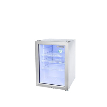 GASTRO-COOL | Chłodziarka minibarowa - 430 mm - 62 litry - z 1 szklanymi drzwiami & oświetleniem LED - srebrna - Prime Gastro