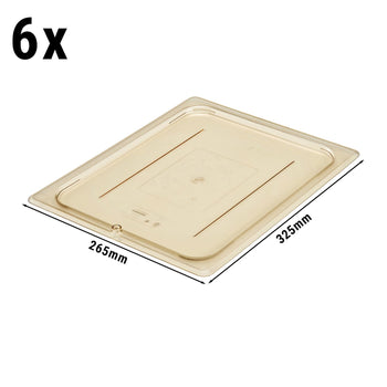 (6 szt.) CAMBRO | H-PAN™ - żaroodporne płaskie pokrywki GN 1/2 - bursztynowe - Prime Gastro