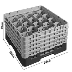CAMBRO | CAMRACK® - kosz do mycia szklanek 1/1 z 5 przedłużkami - 500x500mm - 20 przegródek - Czarny