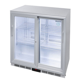 GASTRO-COOL | Chłodziarka barowa - 900 mm - 200 litrów - z 2 przesuwanymi szklanymi drzwiami - srebrna - Prime Gastro