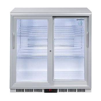 GASTRO-COOL | Chłodziarka barowa - 900 mm - 200 litrów - z 2 przesuwanymi szklanymi drzwiami - srebrna - Prime Gastro