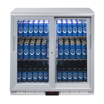 GASTRO-COOL | Chłodziarka barowa - 900 mm - 200 litrów - z 2 przesuwanymi szklanymi drzwiami - srebrna - Prime Gastro