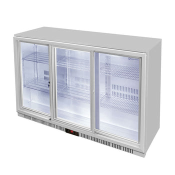 GASTRO-COOL | Chłodziarka barowa - 1350 mm - 312 litrów - z 3 szklanymi drzwiami na zawiasach - czarna - Prime Gastro