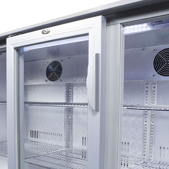 GASTRO-COOL | Chłodziarka barowa - 1350 mm - 312 litrów - z 3 szklanymi drzwiami na zawiasach - srebrna - Prime Gastro