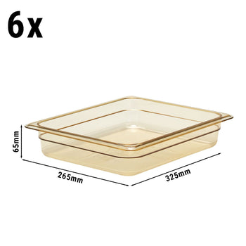 (6 szt.) CAMBRO | H-PAN™ - Żaroodporne pojemniki GN 1/2 - Bursztynowy - Głębokość 65 mm - Prime Gastro
