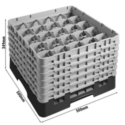 CAMBRO | CAMRACK® - kosz do mycia szklanek 1/1 z 6 przedłużkami - 500x500mm - 25 przegródek - Czarny