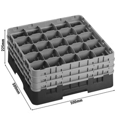 CAMBRO | CAMRACK® - kosz do mycia szklanek 1/1 - 25 przegródek - z 3 przedłużkami - 500x500mm - Czarny