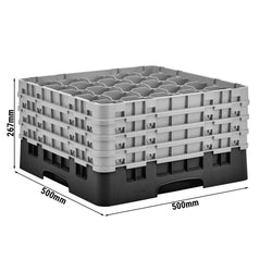 CAMBRO | CAMRACK® - kosz do mycia szklanek 1/1 z 4 przedłużkami - 500x500mm - 25 przegródek - Czarny